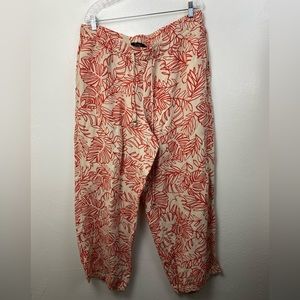 Lane Bryant Linen Blend Cream Red Floral  Casual Beach Summer Pants Plus 18/ 20